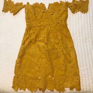 Mustard yellow off-shoulder dress
